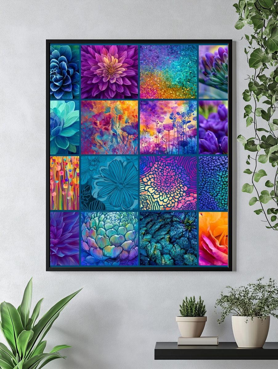 Colorful Floral Collage Poster. — room view 4