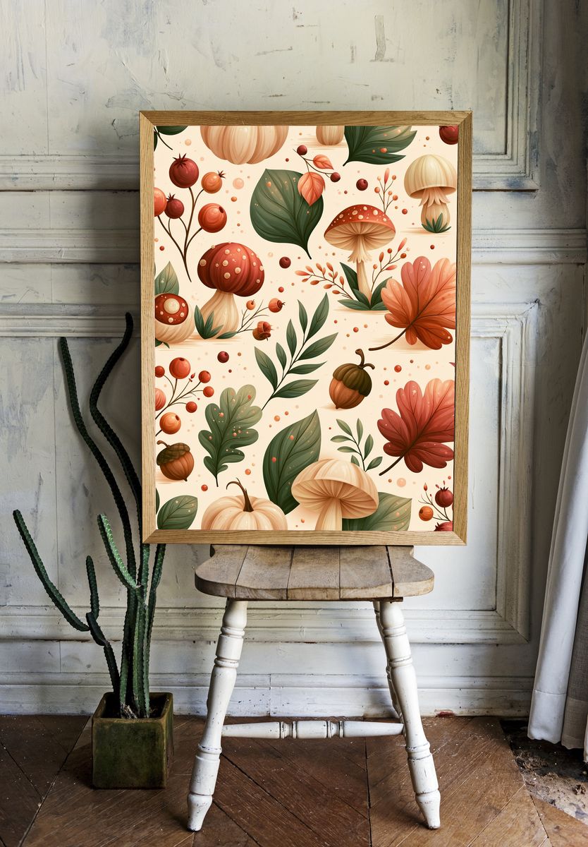 Autumn Mushrooms Botanical Print. — room view 1