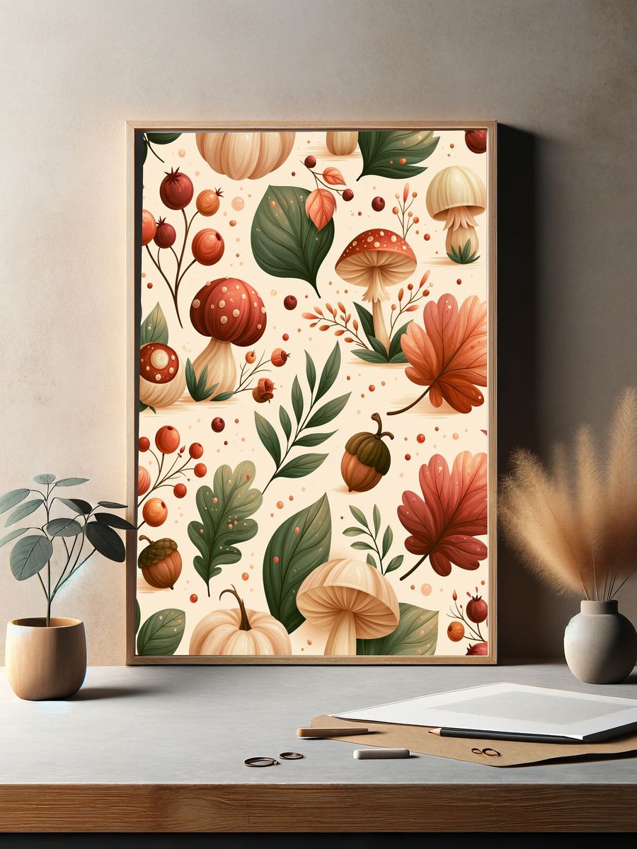 Autumn Mushrooms Botanical Print. — room view 2
