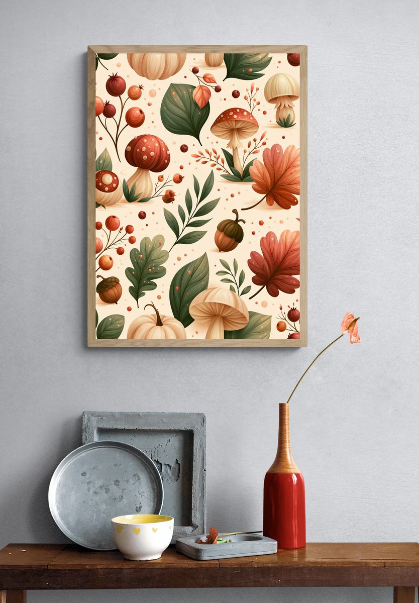 Autumn Mushrooms Botanical Print. — room view 3