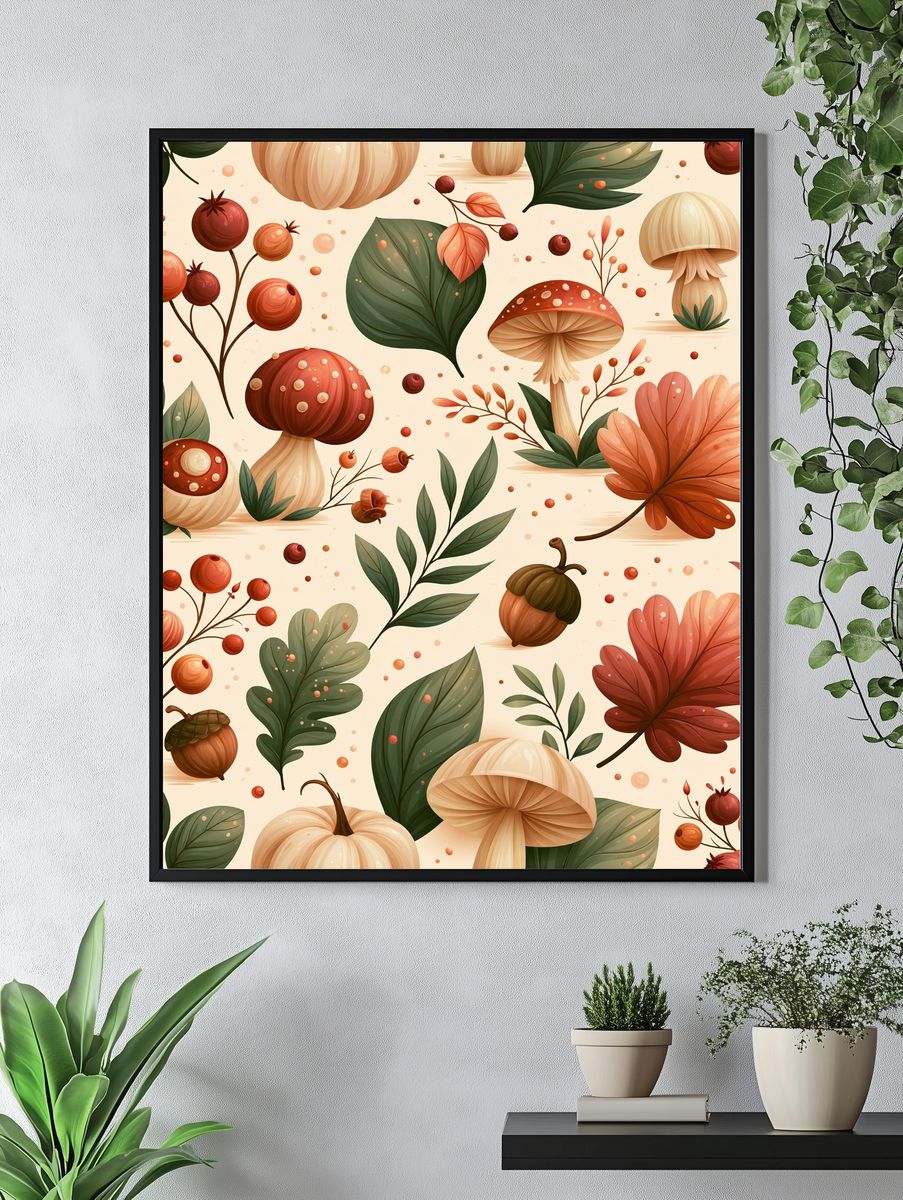 Autumn Mushrooms Botanical Print. — room view 4