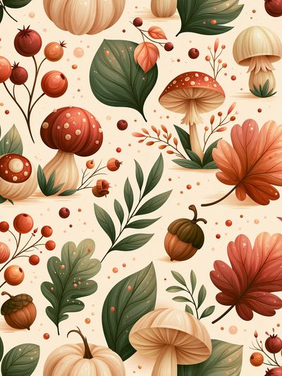 Autumn Mushrooms Botanical Print.