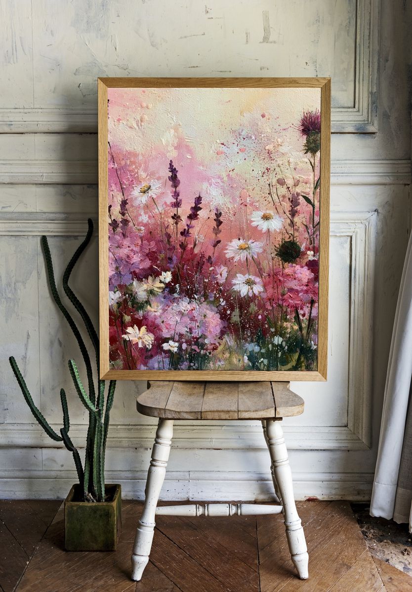 Pink Wildflower Meadow Print. — room view 1