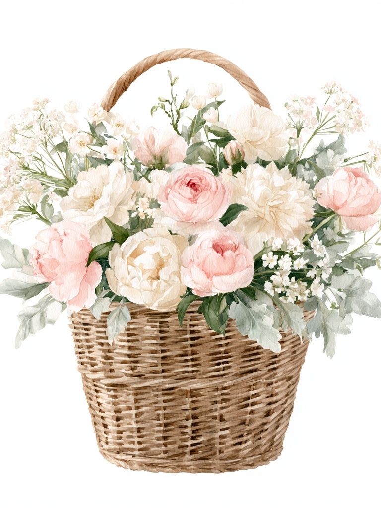 Pastel Flower Basket Botanical Print. poster — botanical art