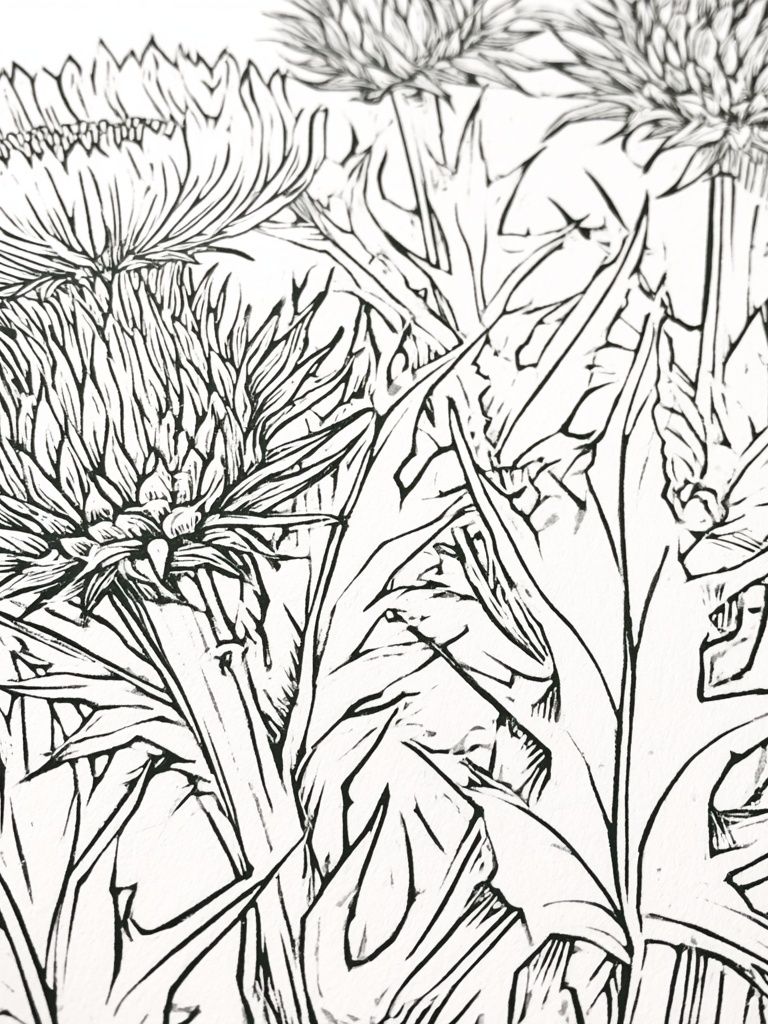 Thistle Bloom Line Art Poster. poster — botanical art