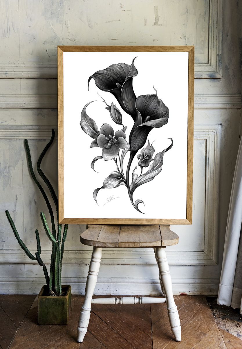 Calla Lily Botanical Ink Poster. — room view 1