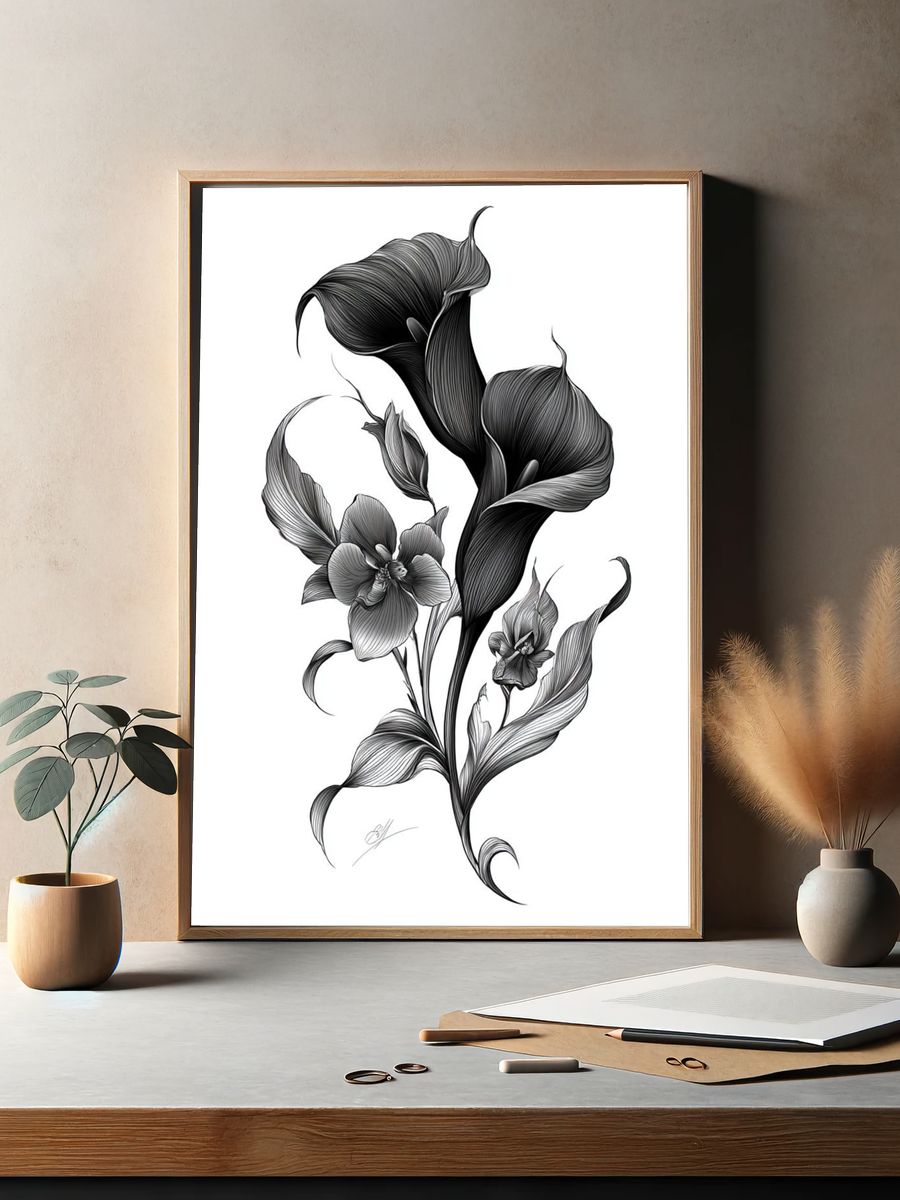 Calla Lily Botanical Ink Poster. — room view 2