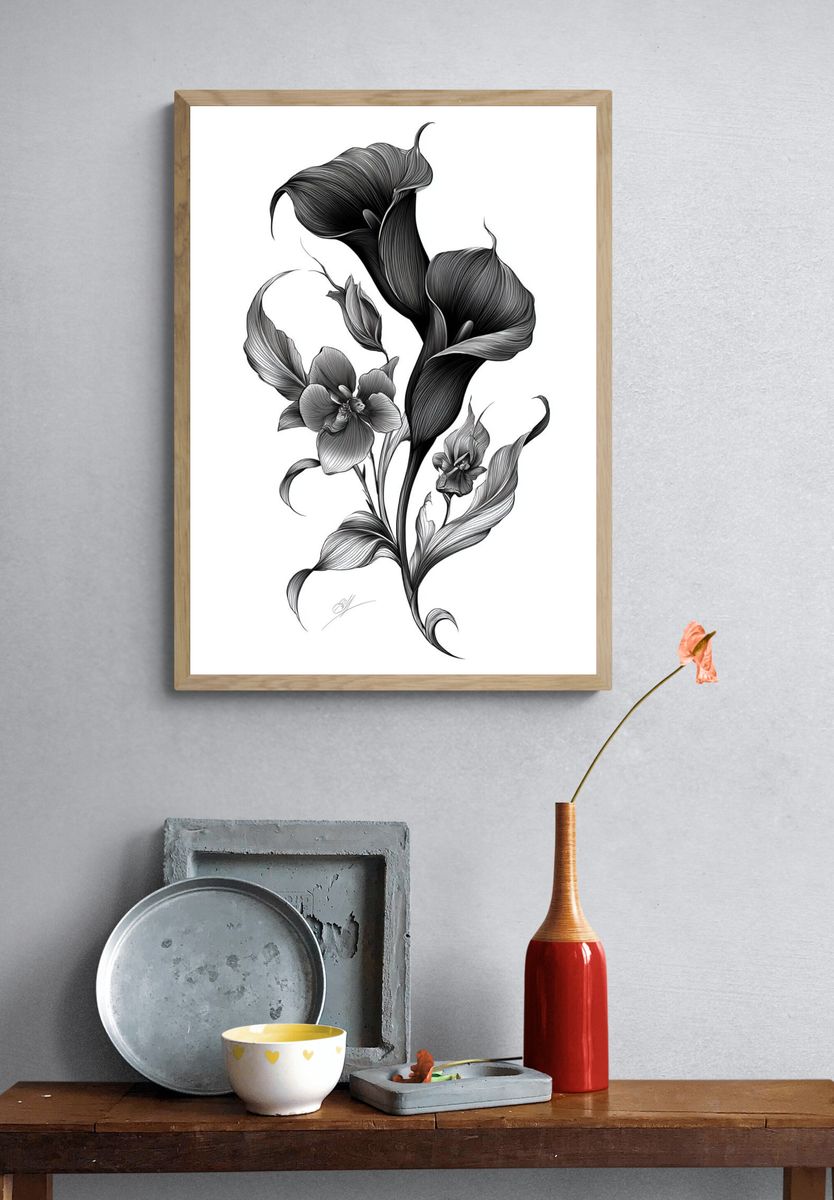 Calla Lily Botanical Ink Poster. — room view 3