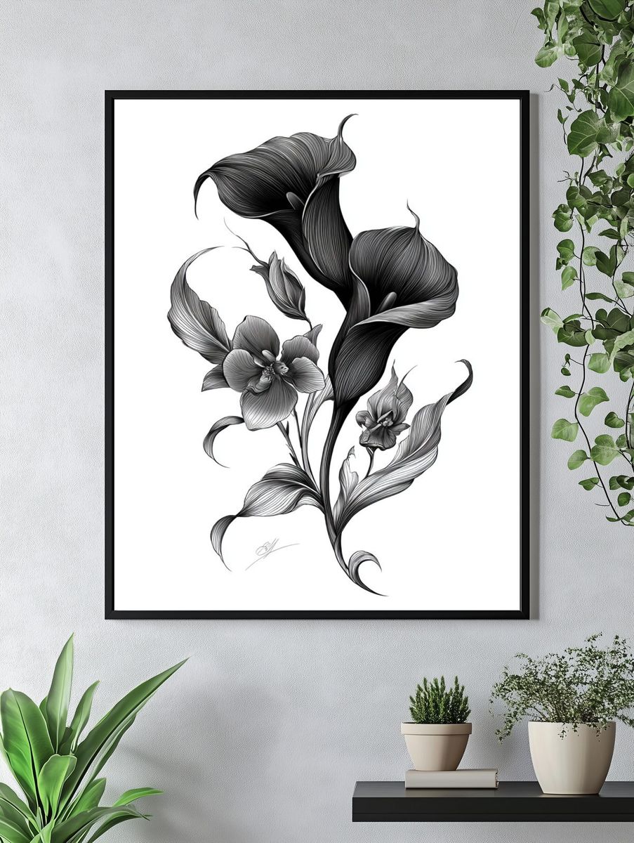 Calla Lily Botanical Ink Poster. — room view 4