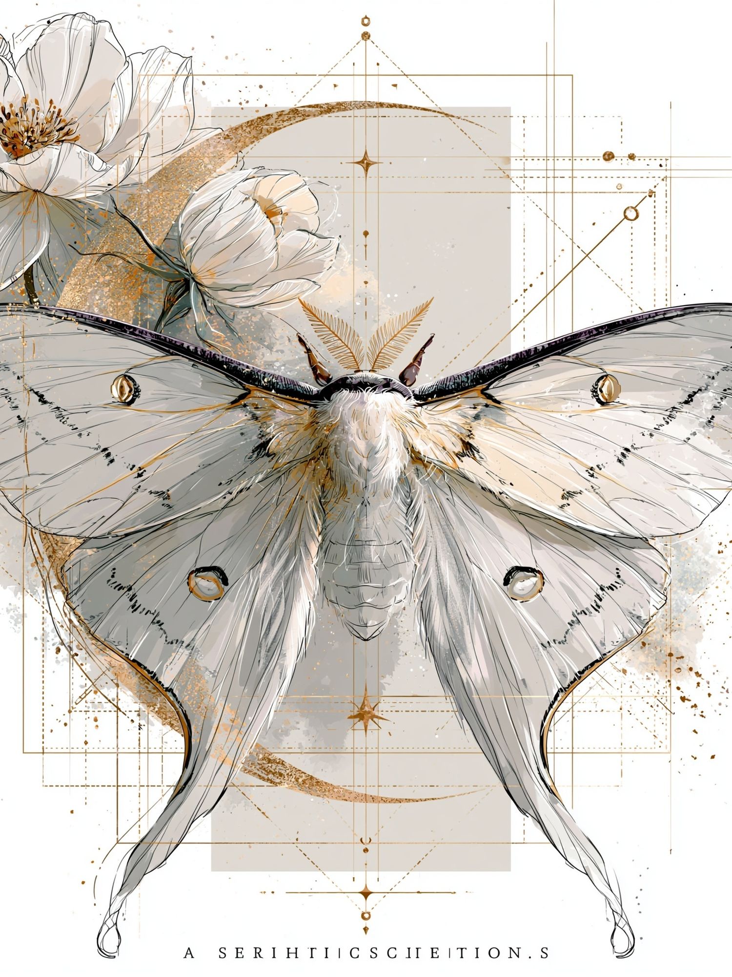 Moth and Blossom Botanical Print. poster detail