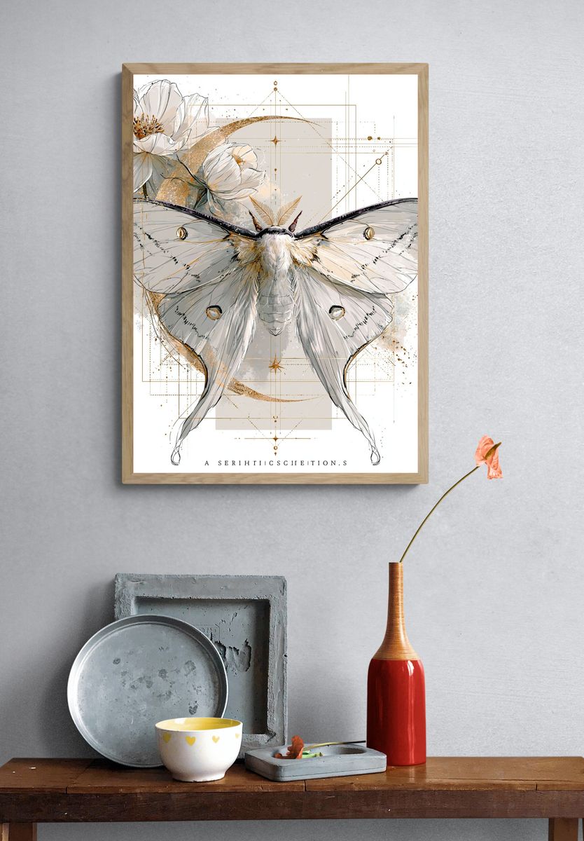 Moth and Blossom Botanical Print. — room view 3