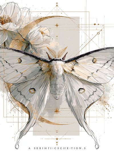 Moth and Blossom Botanical Print. poster