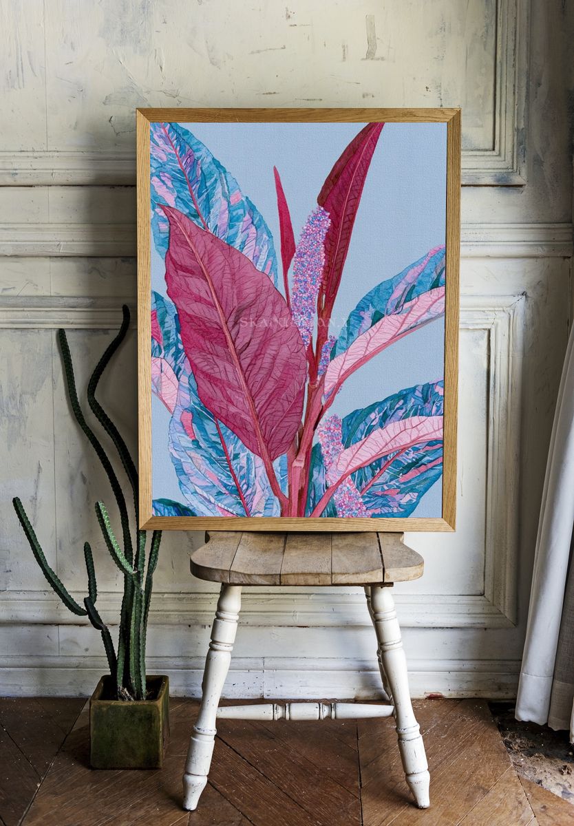 Tropical Leaves Watercolor Print. — room view 1