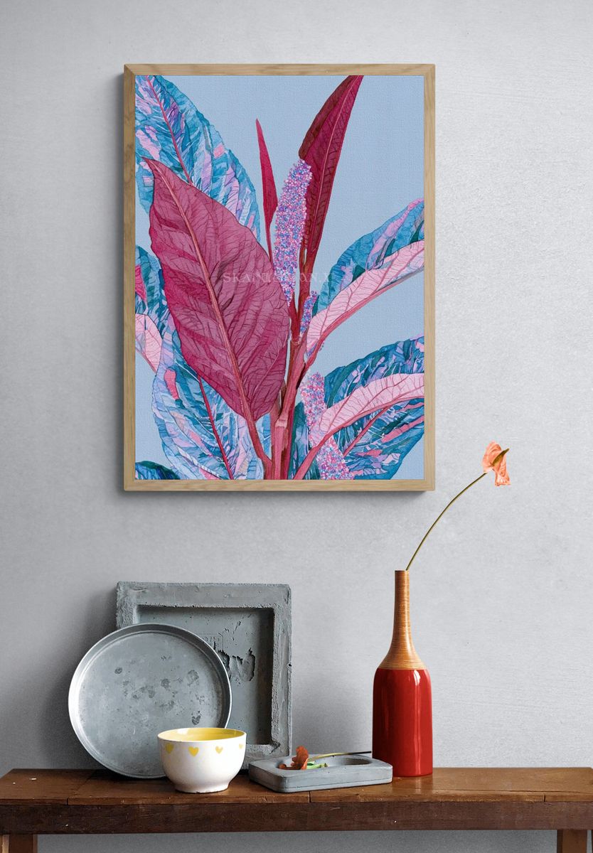 Tropical Leaves Watercolor Print. — room view 3
