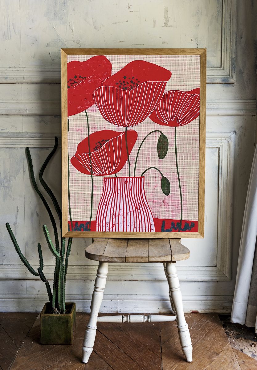 Red Poppy Field Illustration Poster. room preview