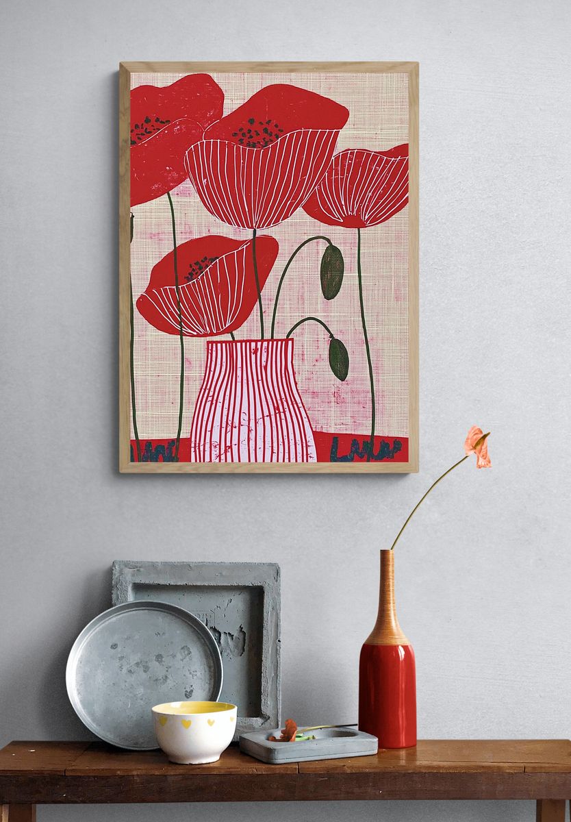 Red Poppy Field Illustration Poster. — room view 3