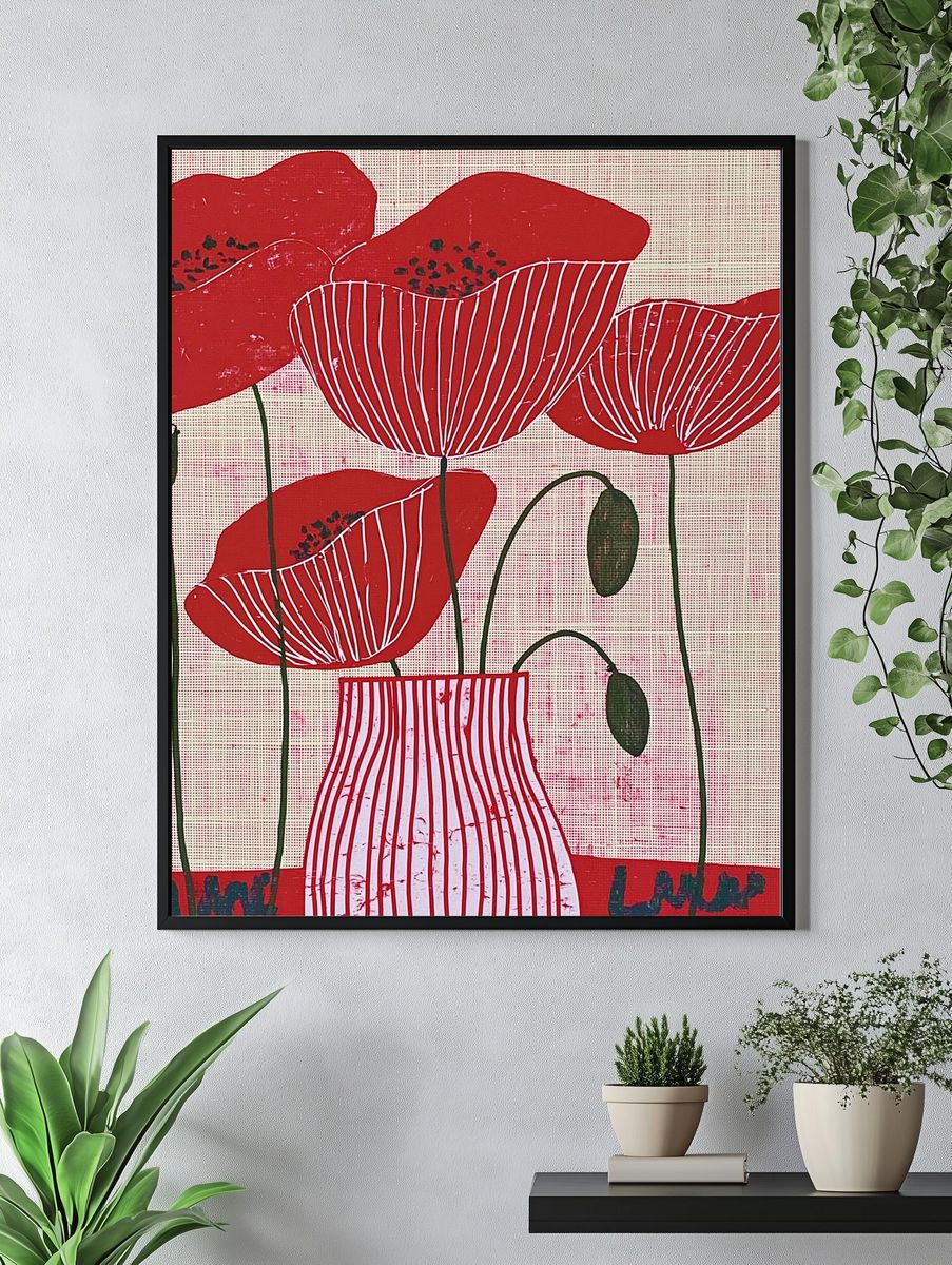 Red Poppy Field Illustration Poster. — room view 4