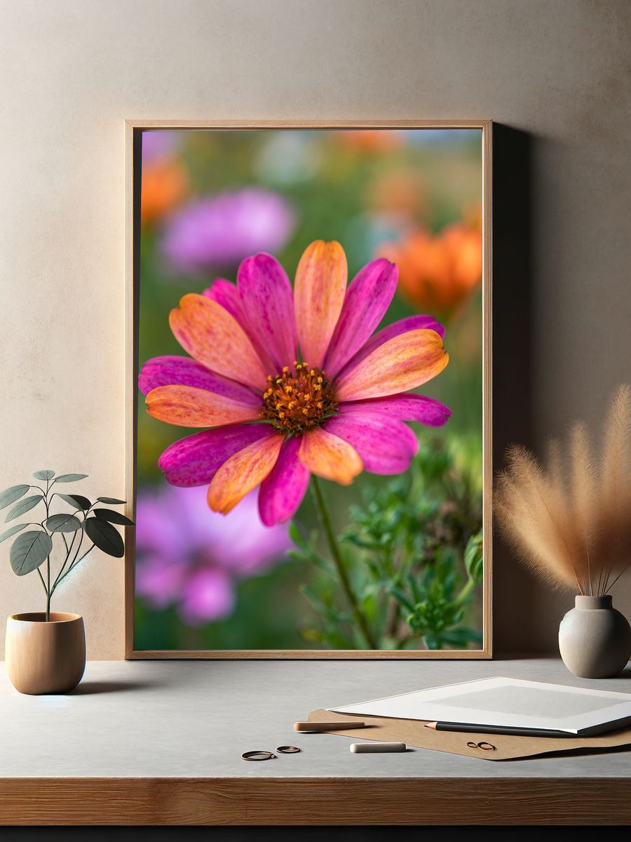 Pink and Orange Daisy Bloom Poster. — room view 2