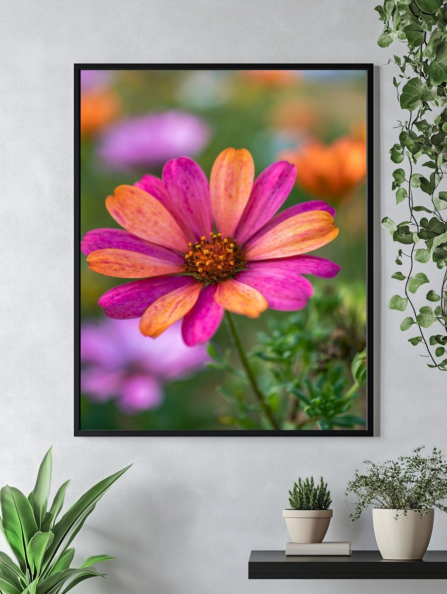 Pink and Orange Daisy Bloom Poster. — room view 4