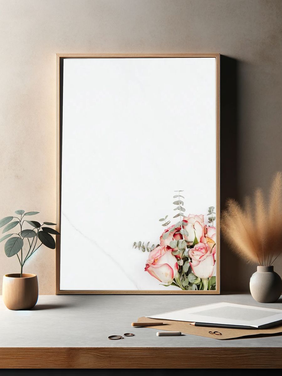 Valentine's rose bouquet white marble. — room view 2