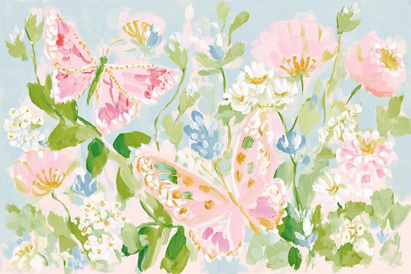 Pastel Butterfly Garden Print. poster detail