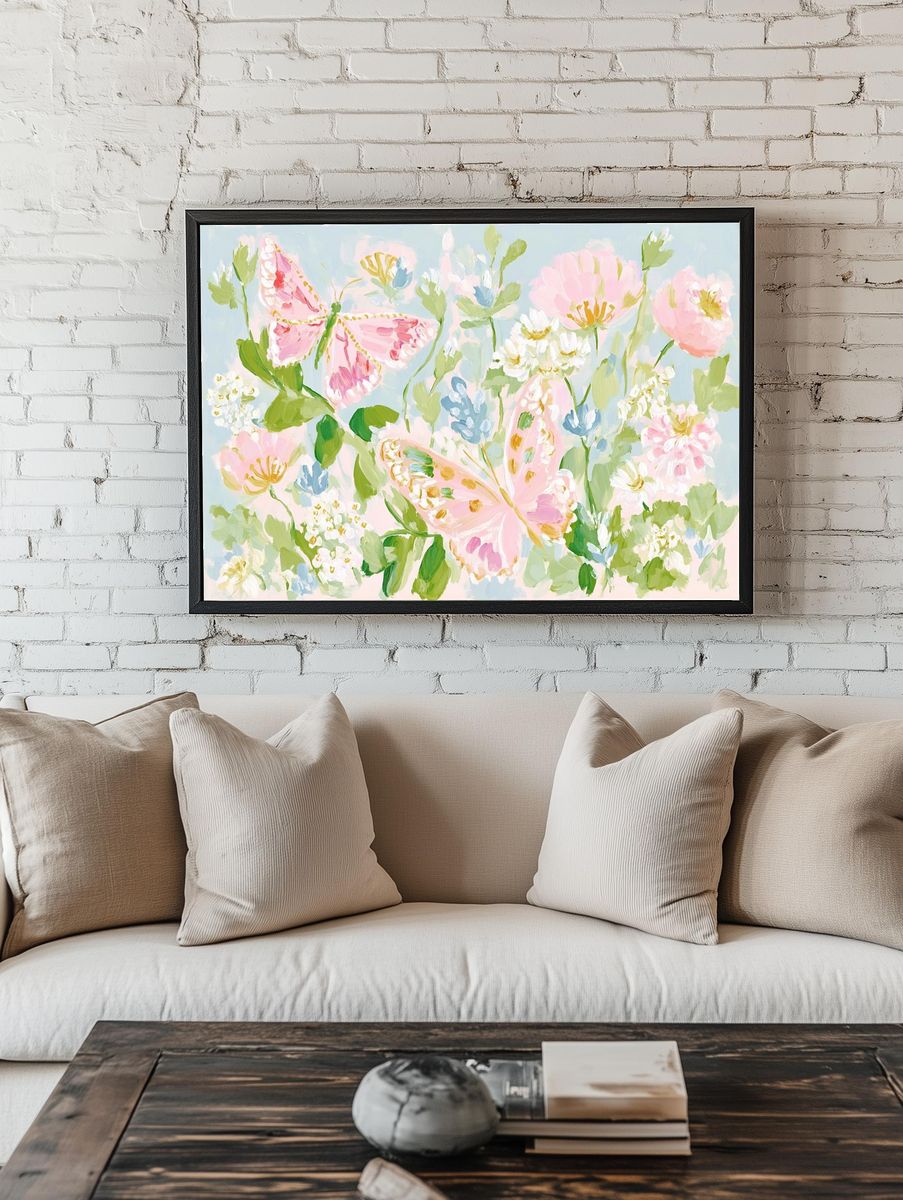 Pastel Butterfly Garden Print. — room view 1