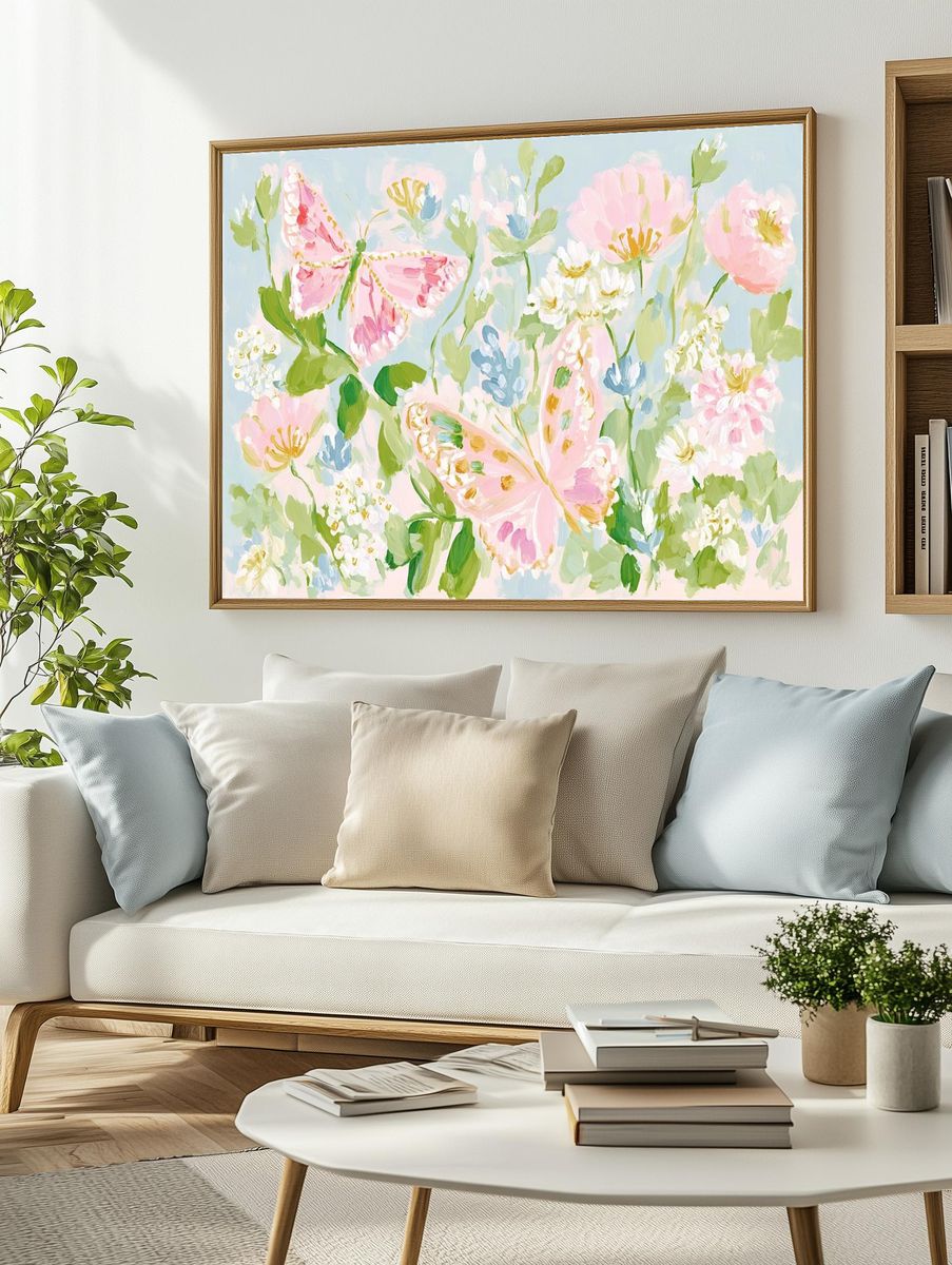 Pastel Butterfly Garden Print. — room view 2