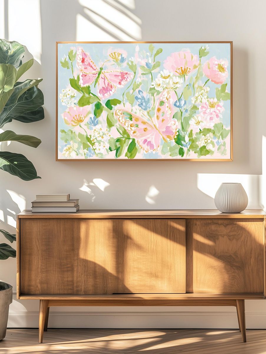 Pastel Butterfly Garden Print. — room view 3
