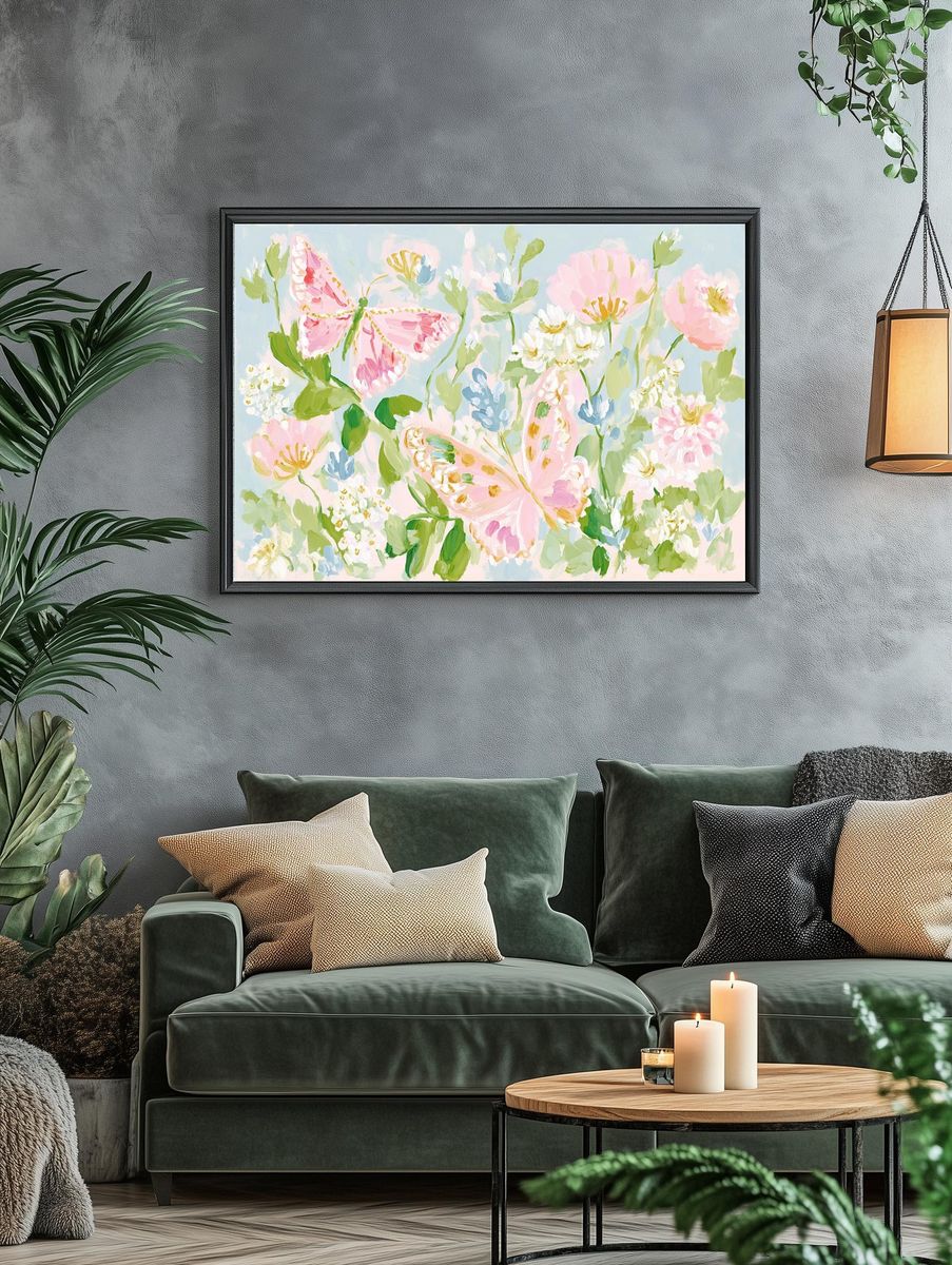 Pastel Butterfly Garden Print. — room view 4