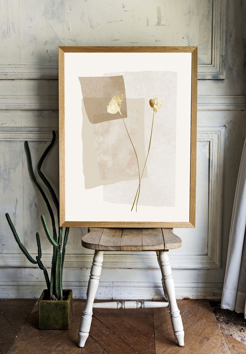 Minimalist Gold Floral Poster. room preview