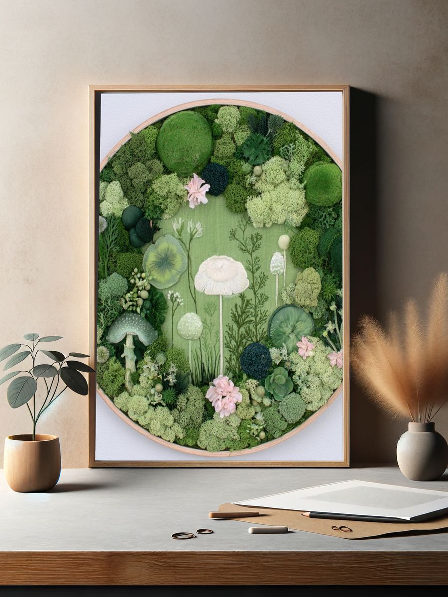 Moss Garden Mushrooms Poster. — room view 2