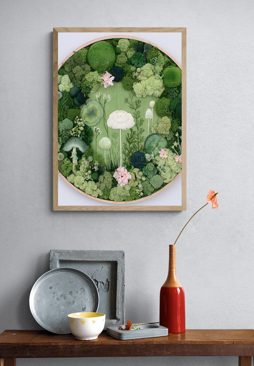 Moss Garden Mushrooms Poster. — room view 3