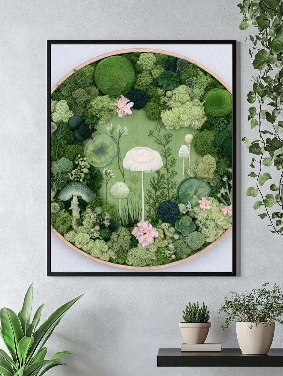 Moss Garden Mushrooms Poster. — room view 4
