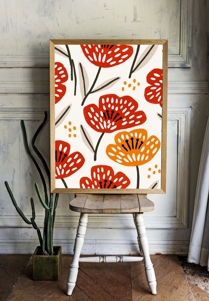 Red Floral Pattern Print. room preview