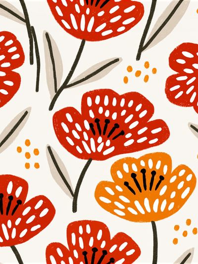 Red Floral Pattern Print.