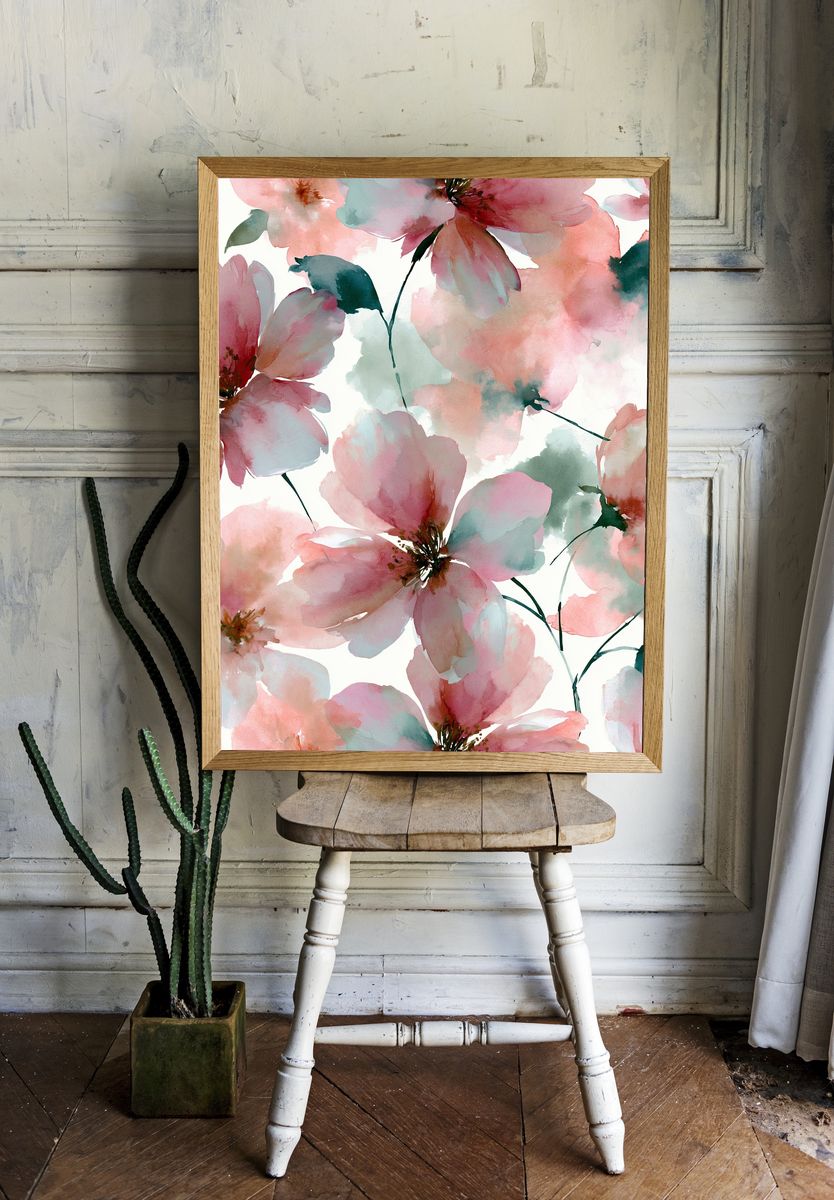 Pastel Blossom Watercolor Poster. — room view 1