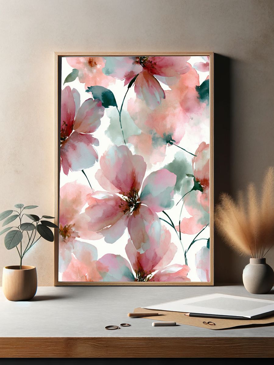 Pastel Blossom Watercolor Poster. — room view 2