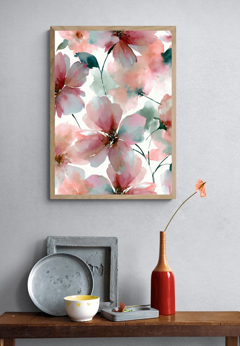 Pastel Blossom Watercolor Poster. — room view 3