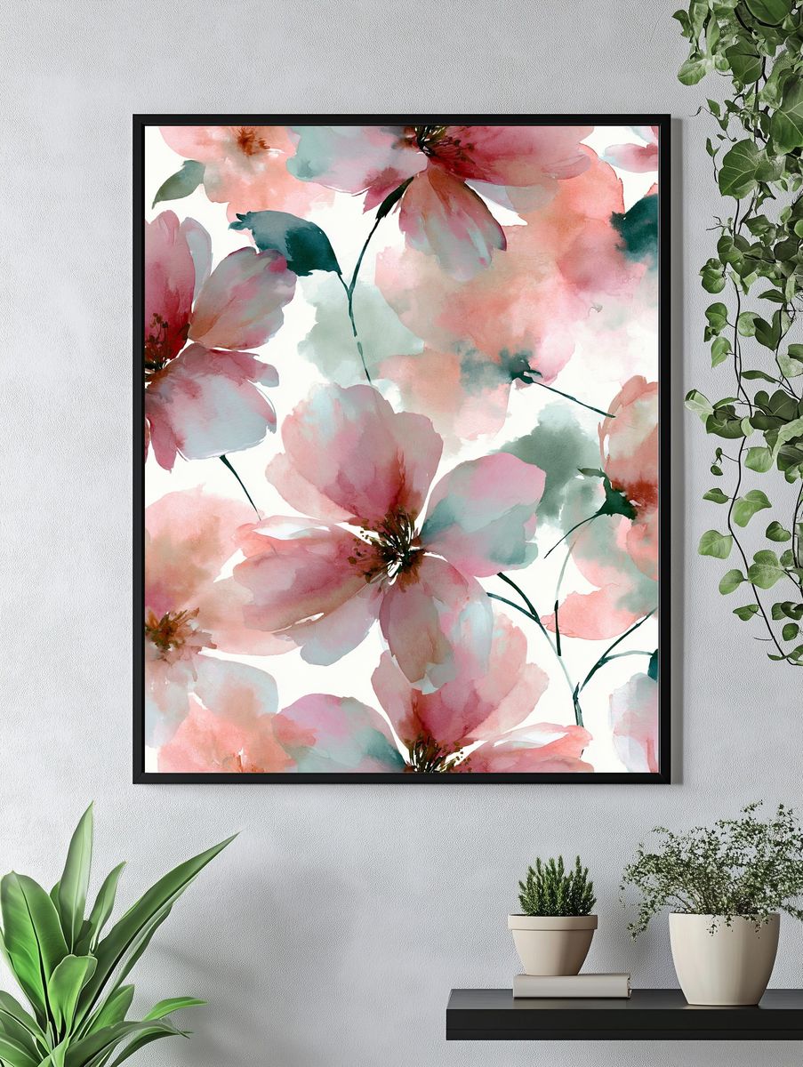 Pastel Blossom Watercolor Poster. — room view 4