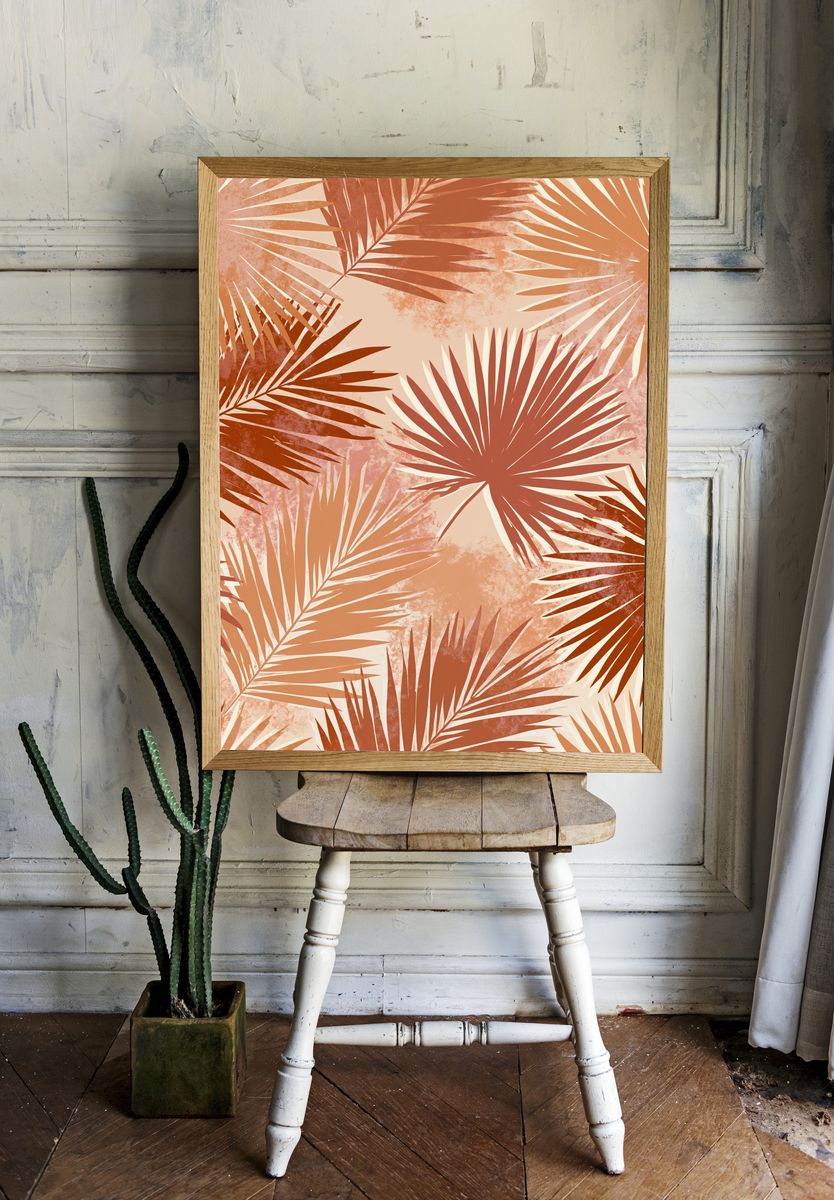 Tropical Palm Leaves Botanical Print. room preview