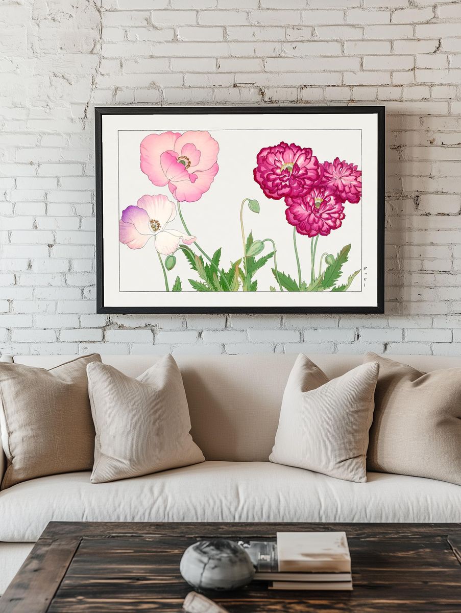 Vintage poppy flower, ukiyo e. room preview