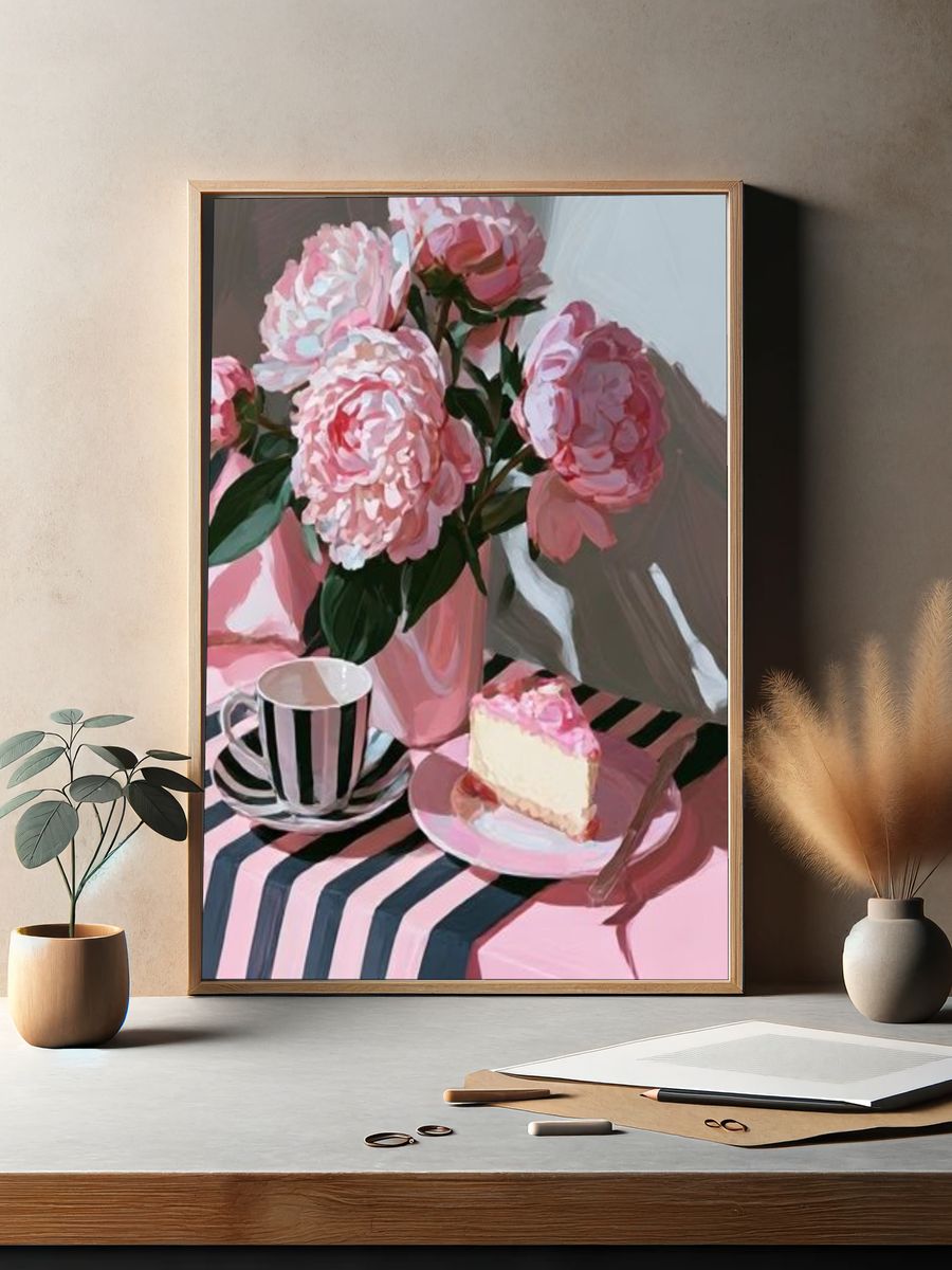 Pink Peonies Still Life Poster. — room view 2