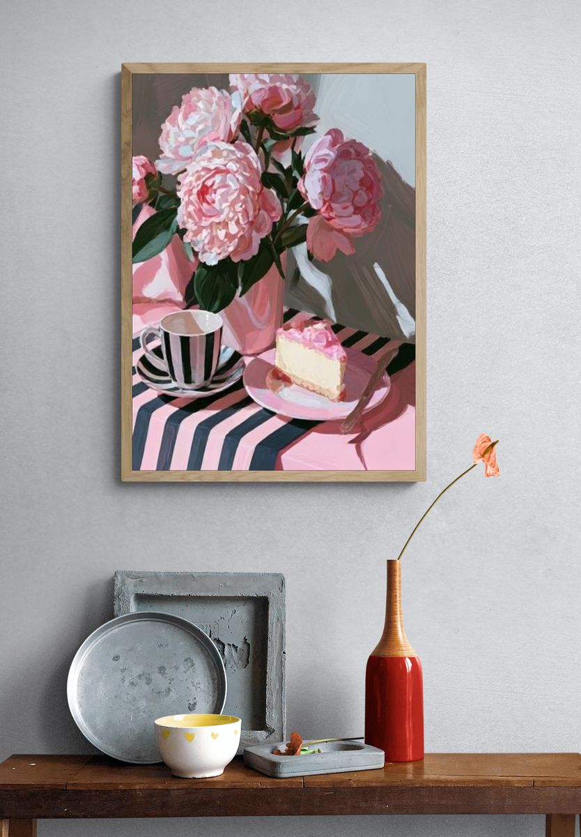 Pink Peonies Still Life Poster. — room view 3