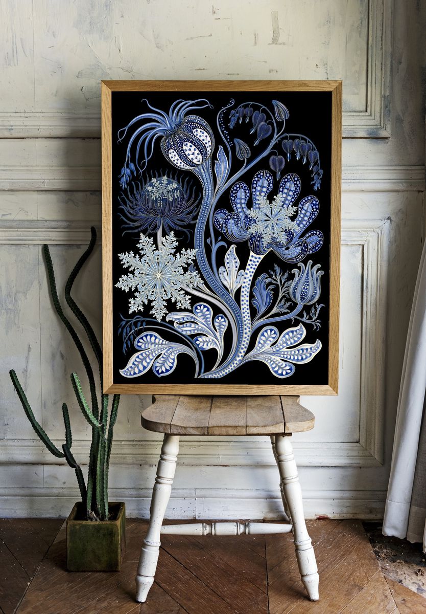 Blue Botanical Winter Poster. — room view 1