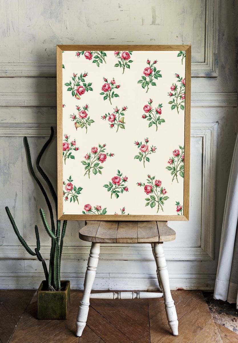 Pink Rose Botanical Pattern Poster. — room view 1