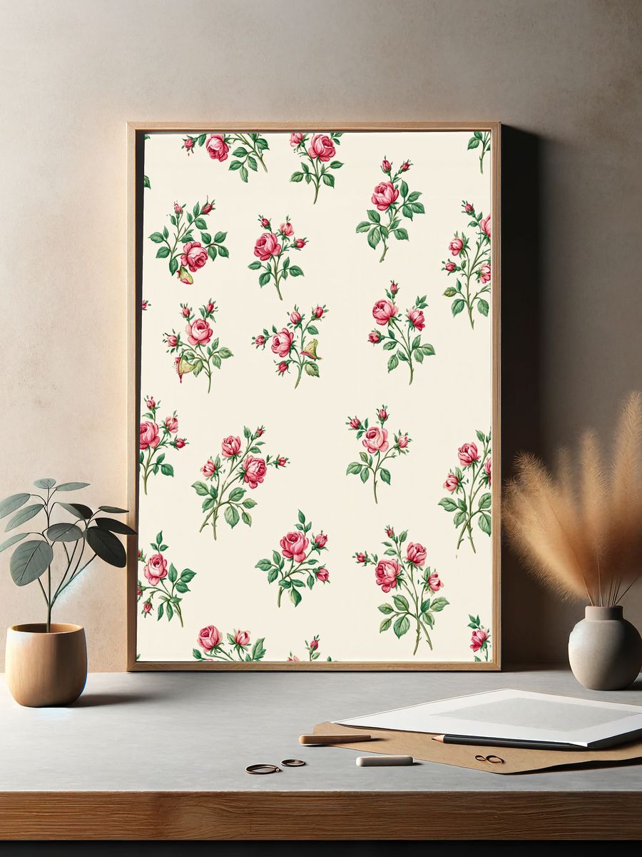 Pink Rose Botanical Pattern Poster. — room view 2