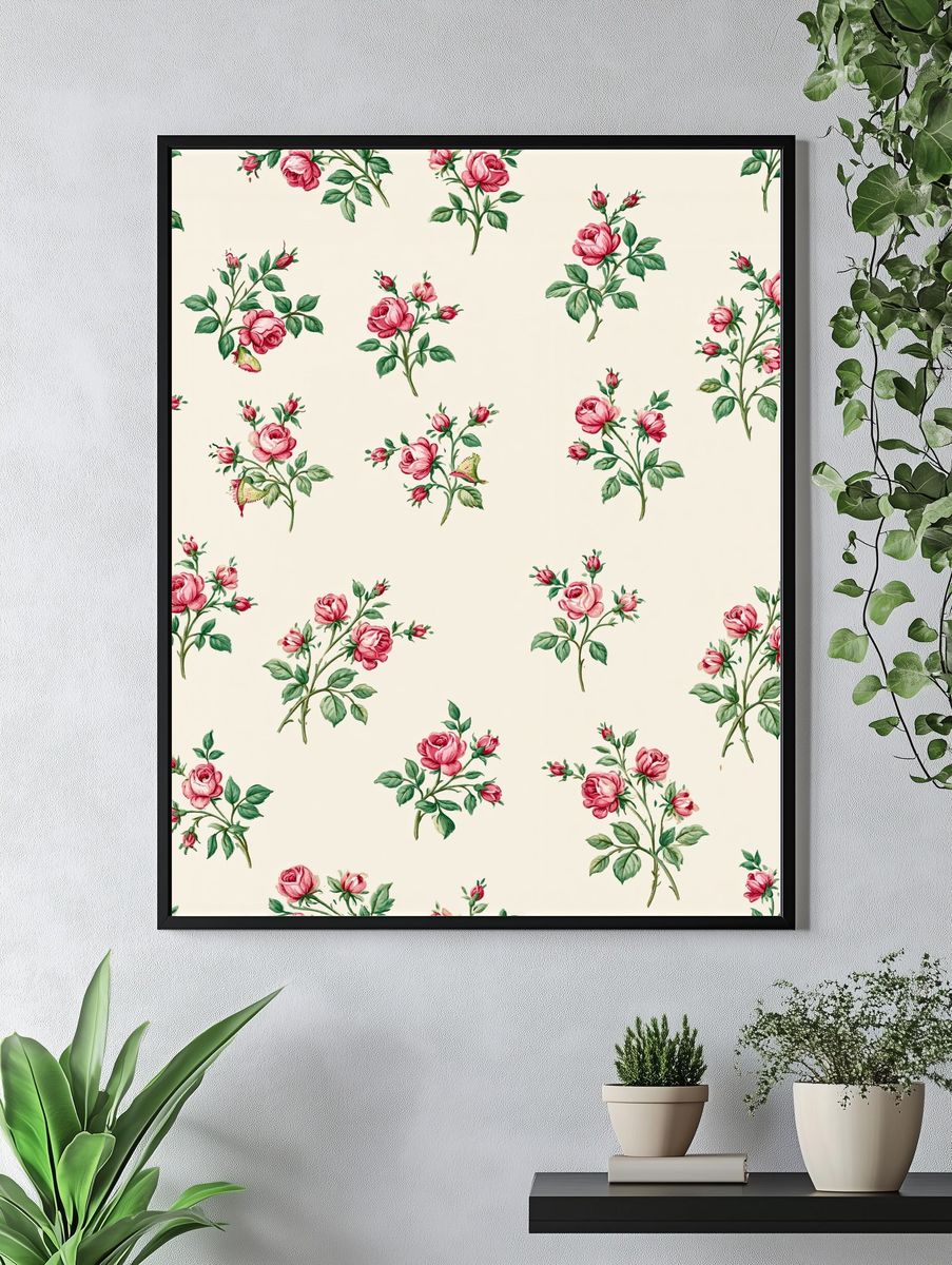 Pink Rose Botanical Pattern Poster. — room view 4