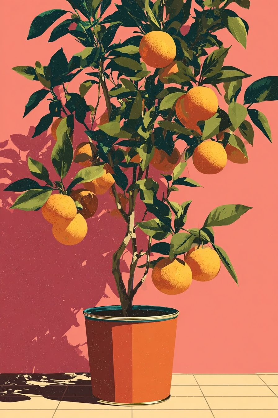 Potted Citrus Tree Illustration Poster. poster detail