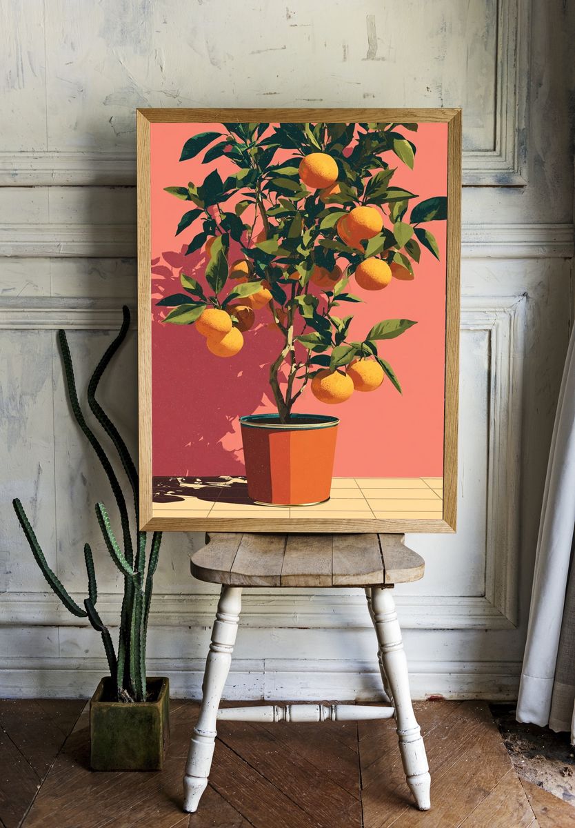 Potted Citrus Tree Illustration Poster. — room view 1