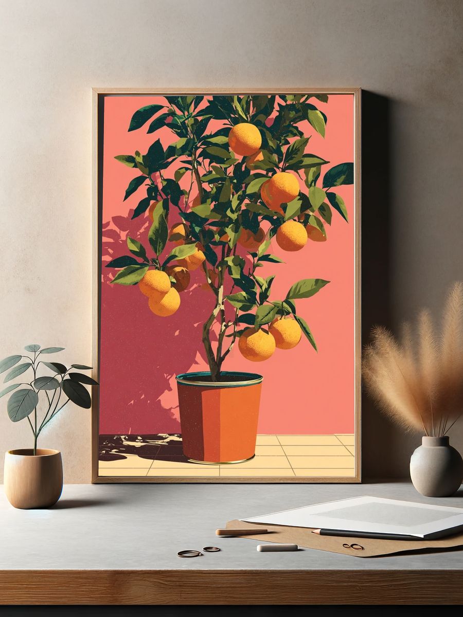 Potted Citrus Tree Illustration Poster. — room view 2
